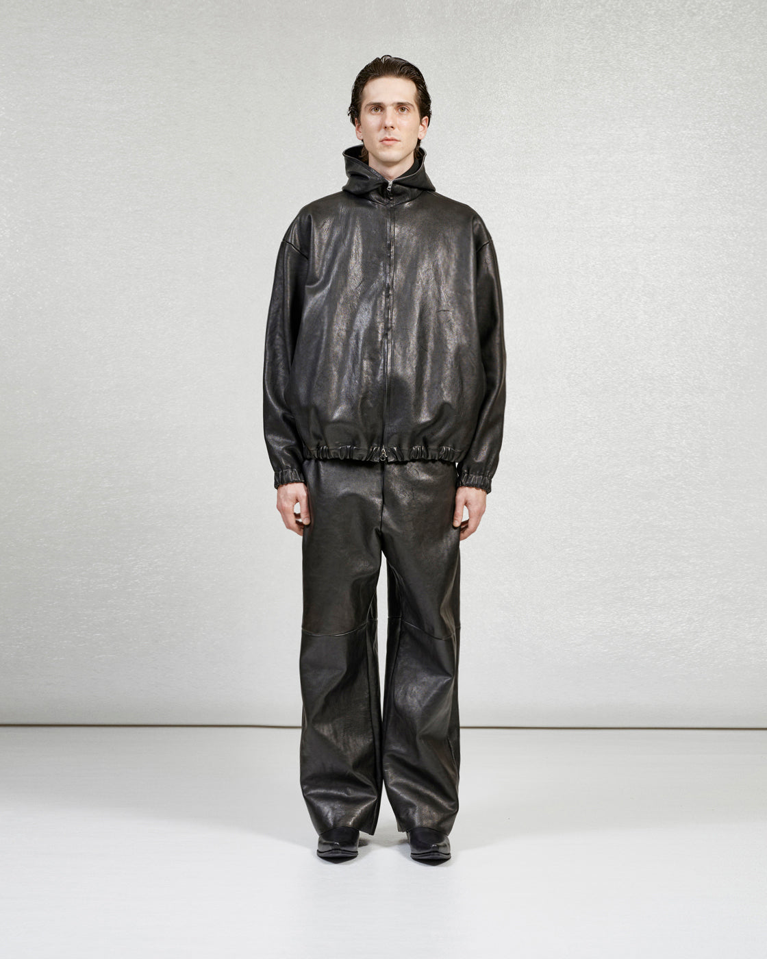 S17 NO.216 LEATHER HOODED ZIPPER JACKET