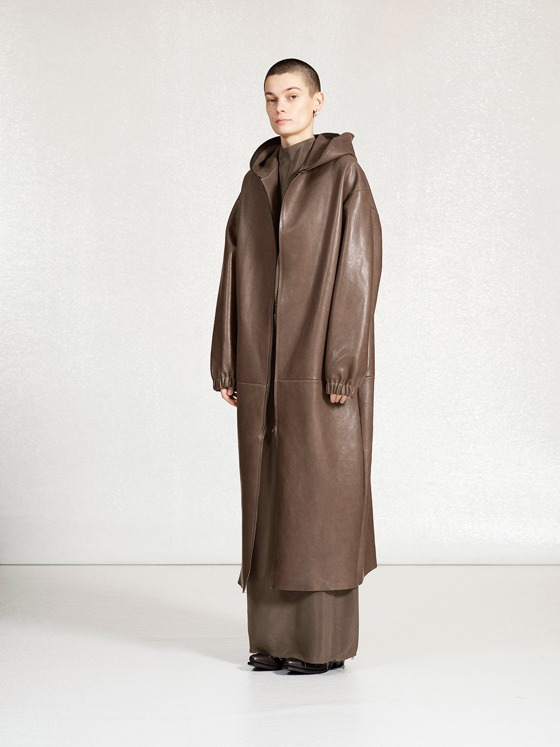 PRE-ORDER S19 NO.275 LEATHER HOODED ZIPPER COAT