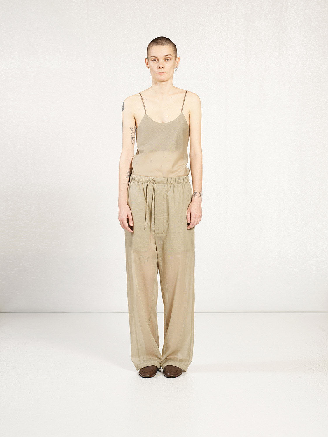 PREORDER S20 NO.288 BLACK COTTON VOILE DRAWSTRING TROUSERS