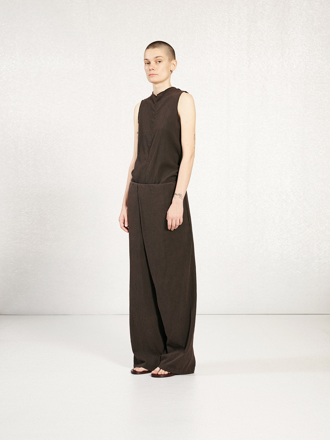 PREORDER S20 NO.310 BROWN STONEWASH COTTON BAMBULA CROSSED TROUSERS