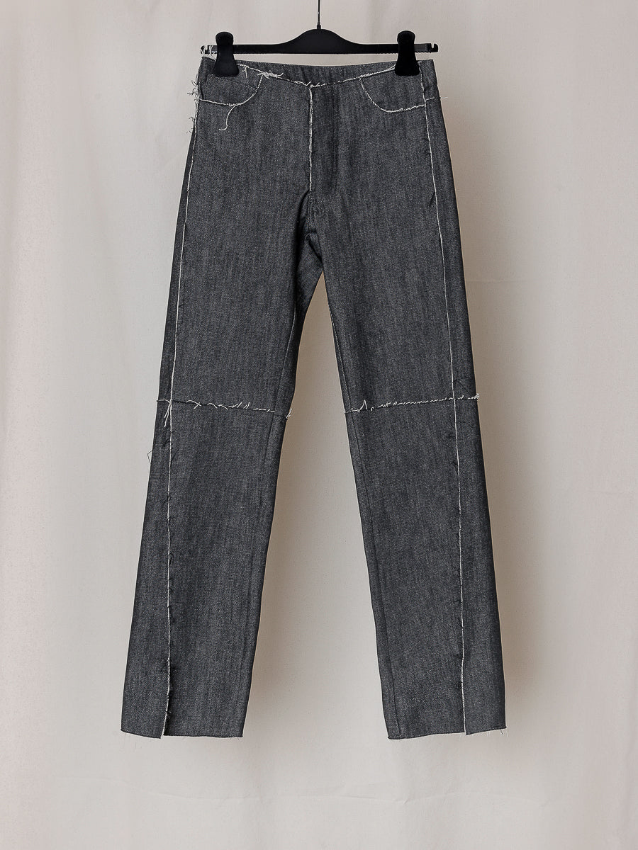 S17 NO.155 BLACK DENIM SLIT TROUSERS