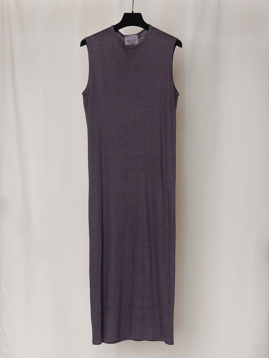 ARCHIVE NO.192 AUBERGINE LINEN SLEEVELESS T-SHIRT DRESS