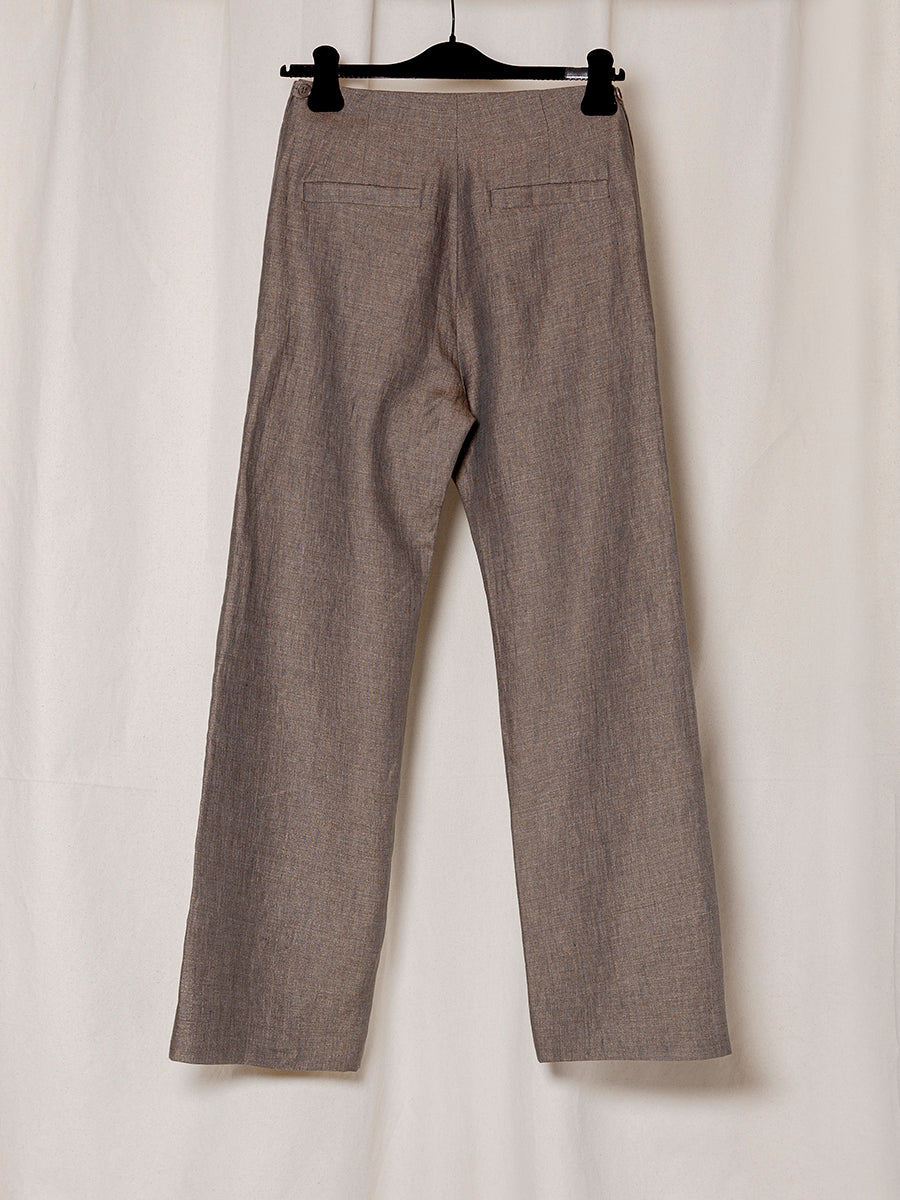 S18 NO.205 BROWN LINEN TAILORED TROUSERS