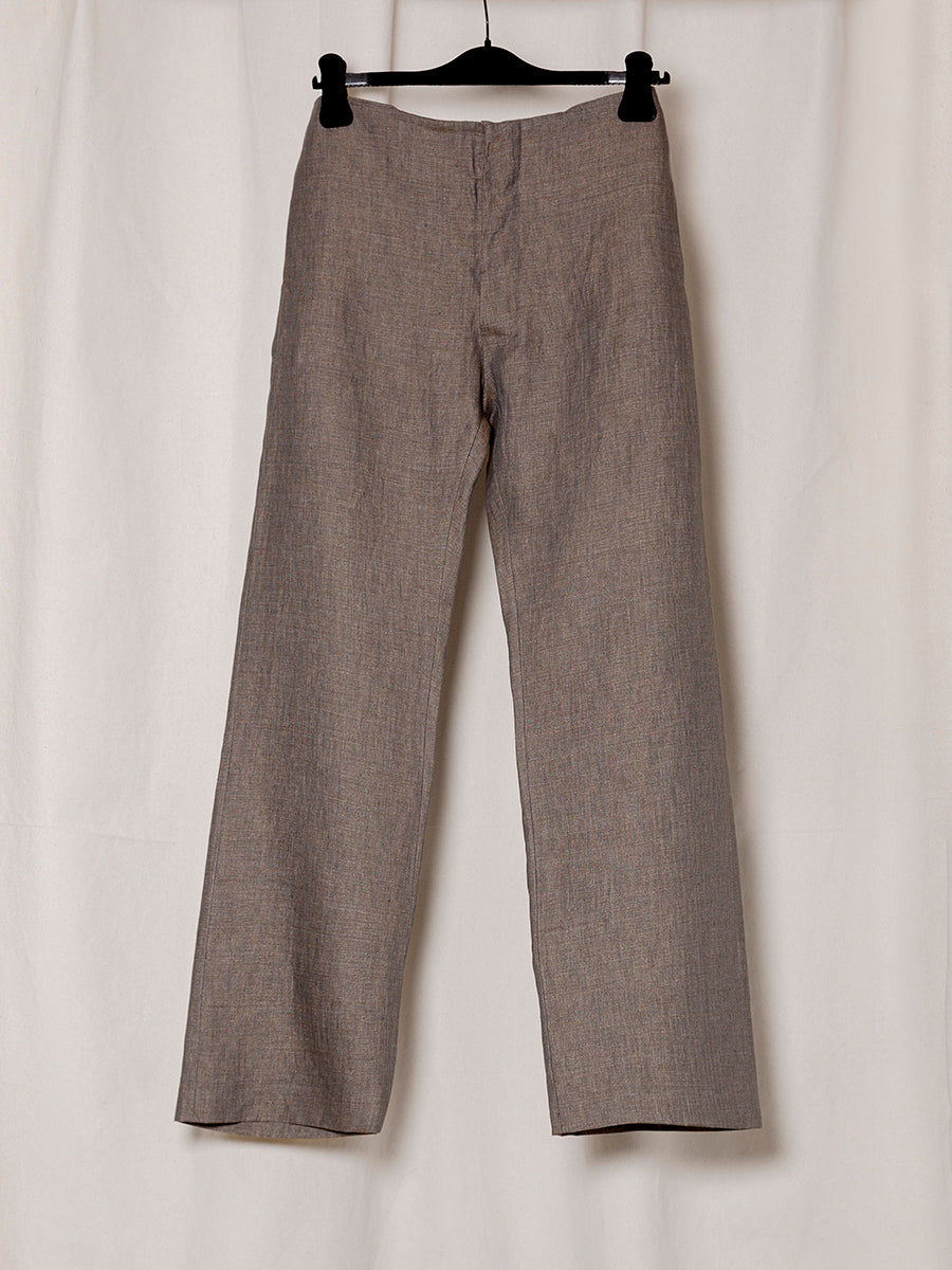 S18 NO.205 BROWN LINEN TAILORED TROUSERS