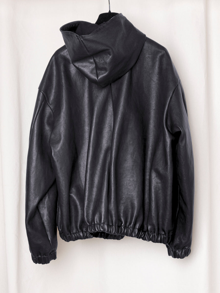 PREORDER S20 NO.216 BLACK LEATHER HOODED ZIPPER