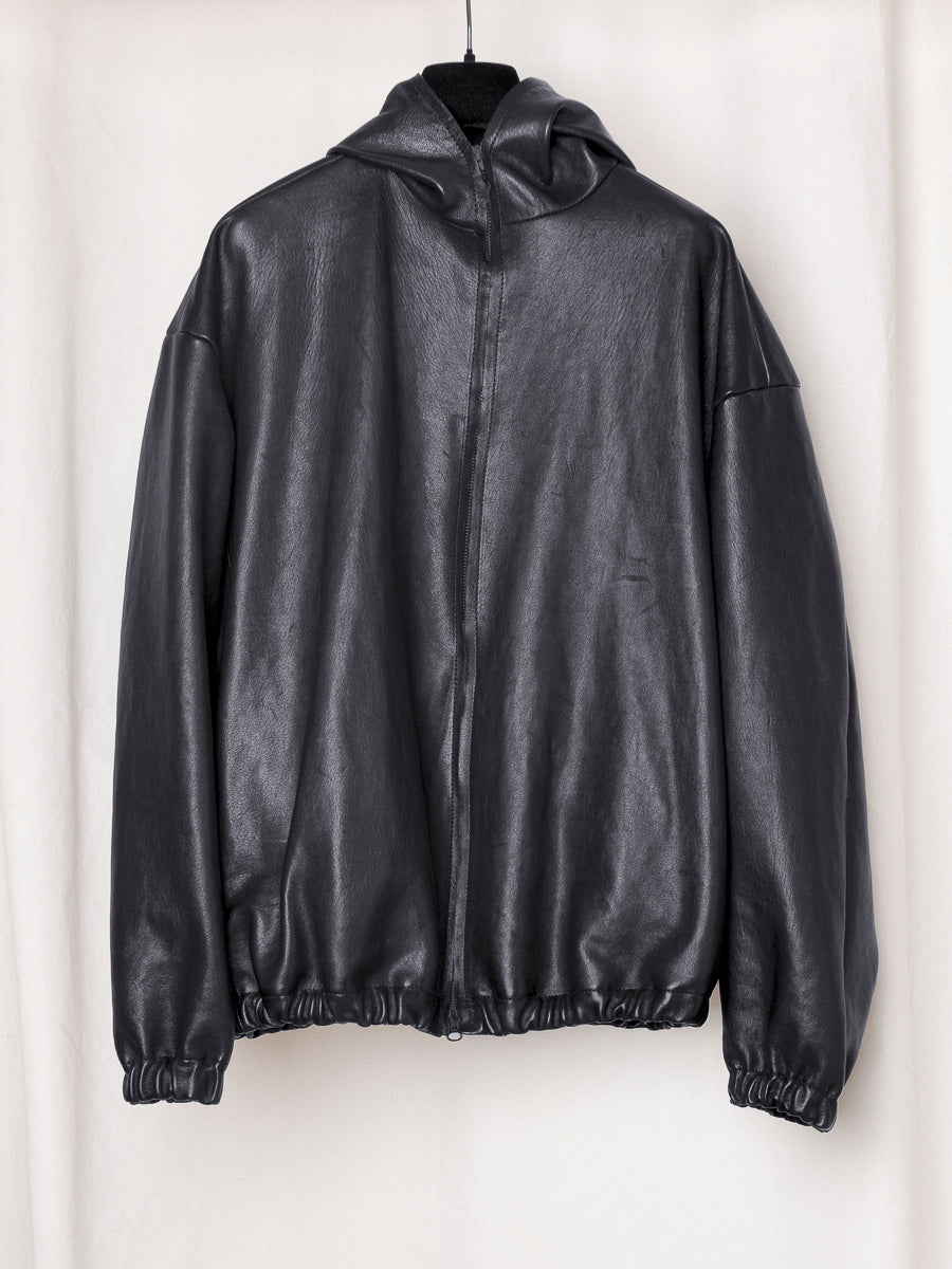 PREORDER S20 NO.216 BLACK LEATHER HOODED ZIPPER
