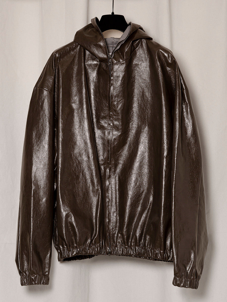 S18 NO.216 LEATHER HOODED ZIPPER JACKET