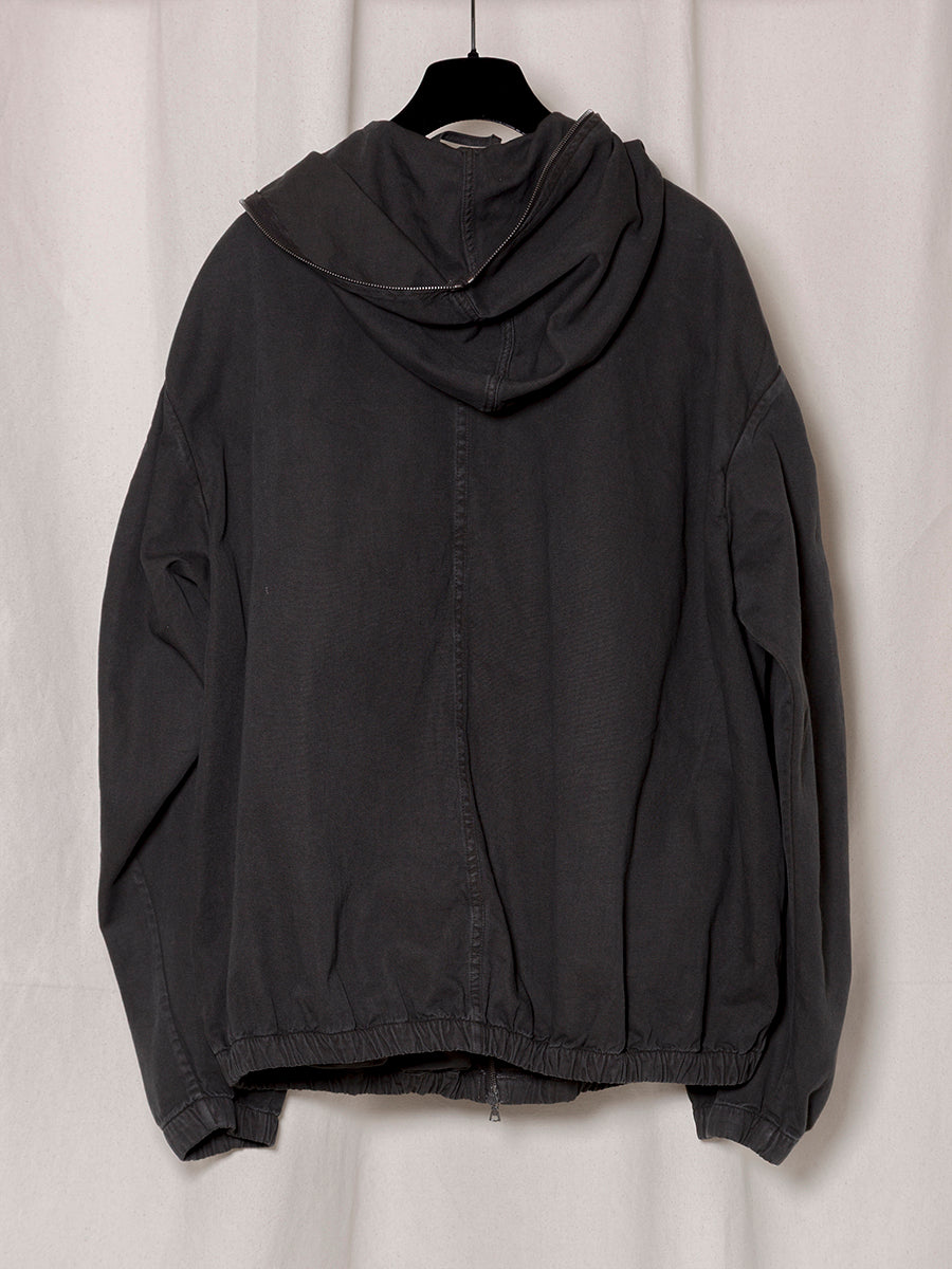 S18 NO.216 BLACK THIN CANVAS HOODED JACKET