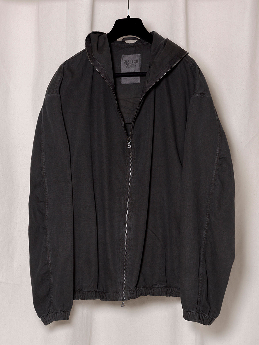S18 NO.216 BLACK THIN CANVAS HOODED JACKET