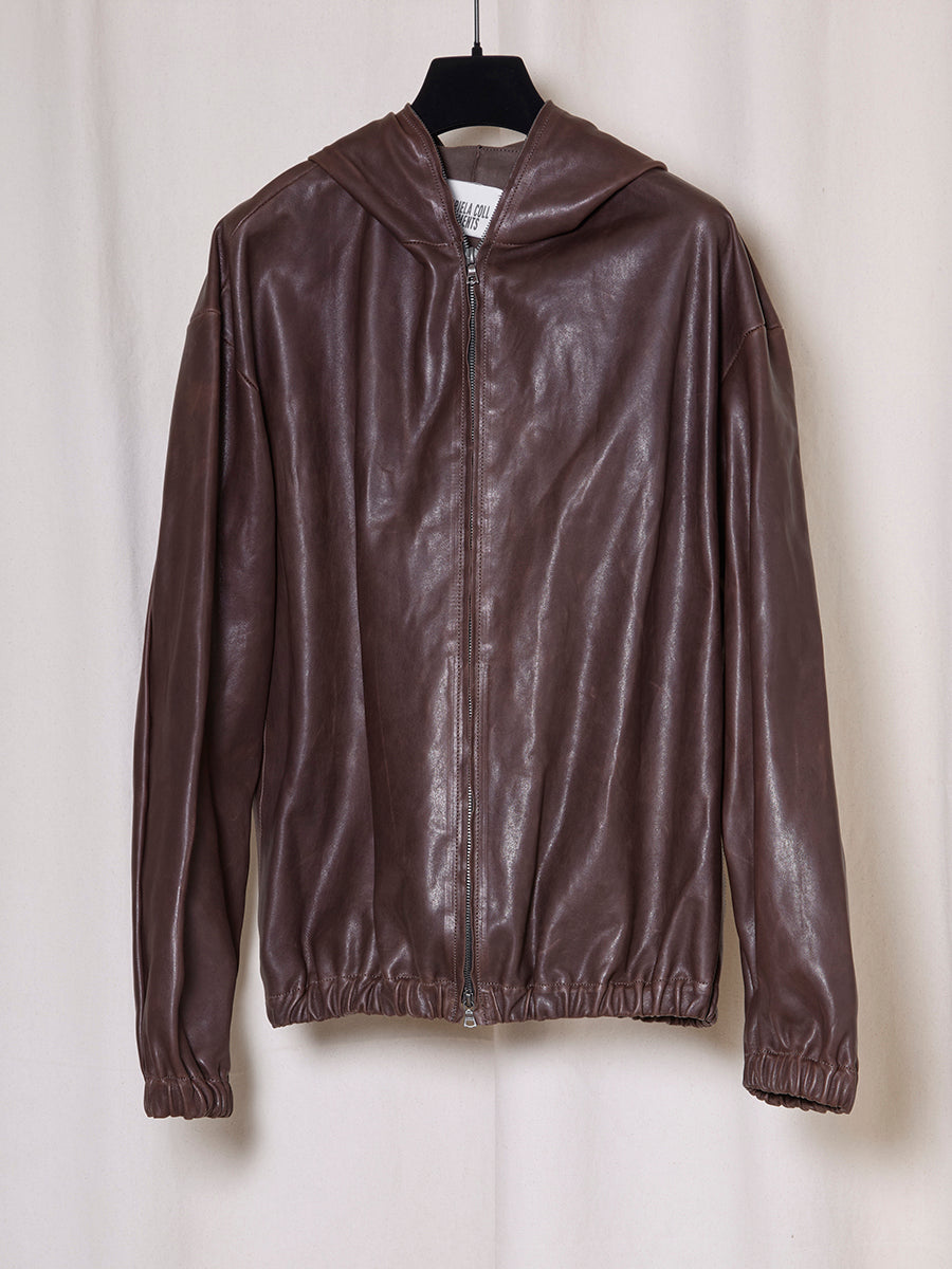 PREORDER S20 NO.216 BROWN LEATHER HOODED ZIPPER