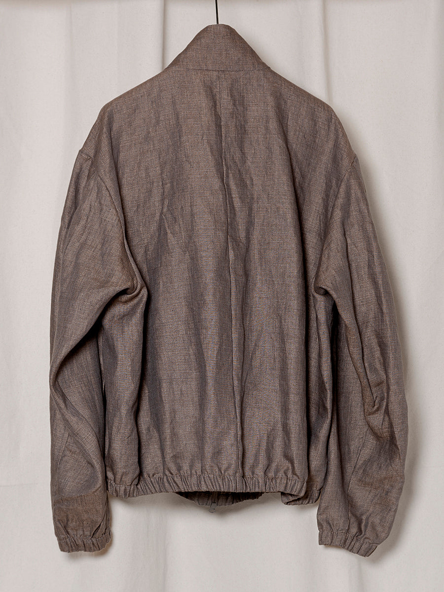 S18 NO.261 BROWN LINEN ZIPPER JACKET