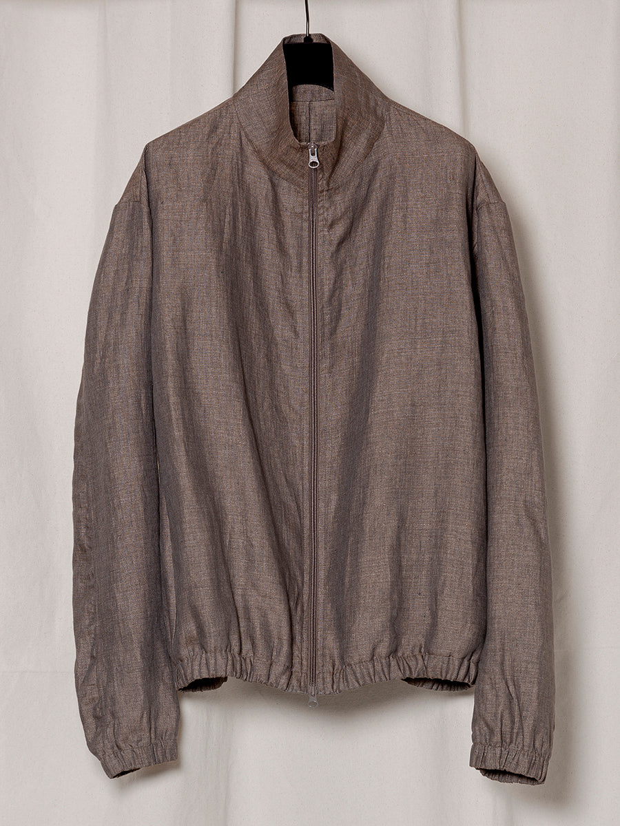 S18 NO.261 BROWN LINEN ZIPPER JACKET