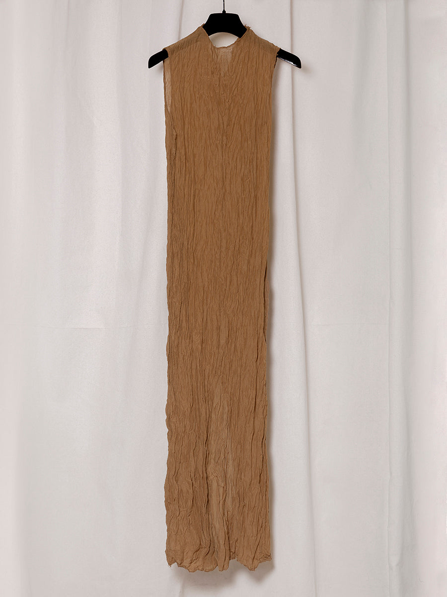 S18 NO.265 CAMEL CRUSHED TAFFETA SLEEVELESS DRESS