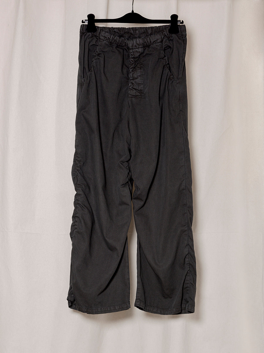 S18 NO.267 BLACK THIN CANVAS DRAPED TROUSERS