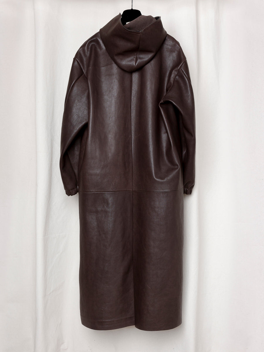 S17 NO.275 LEATHER HOODED ZIPPER COAT