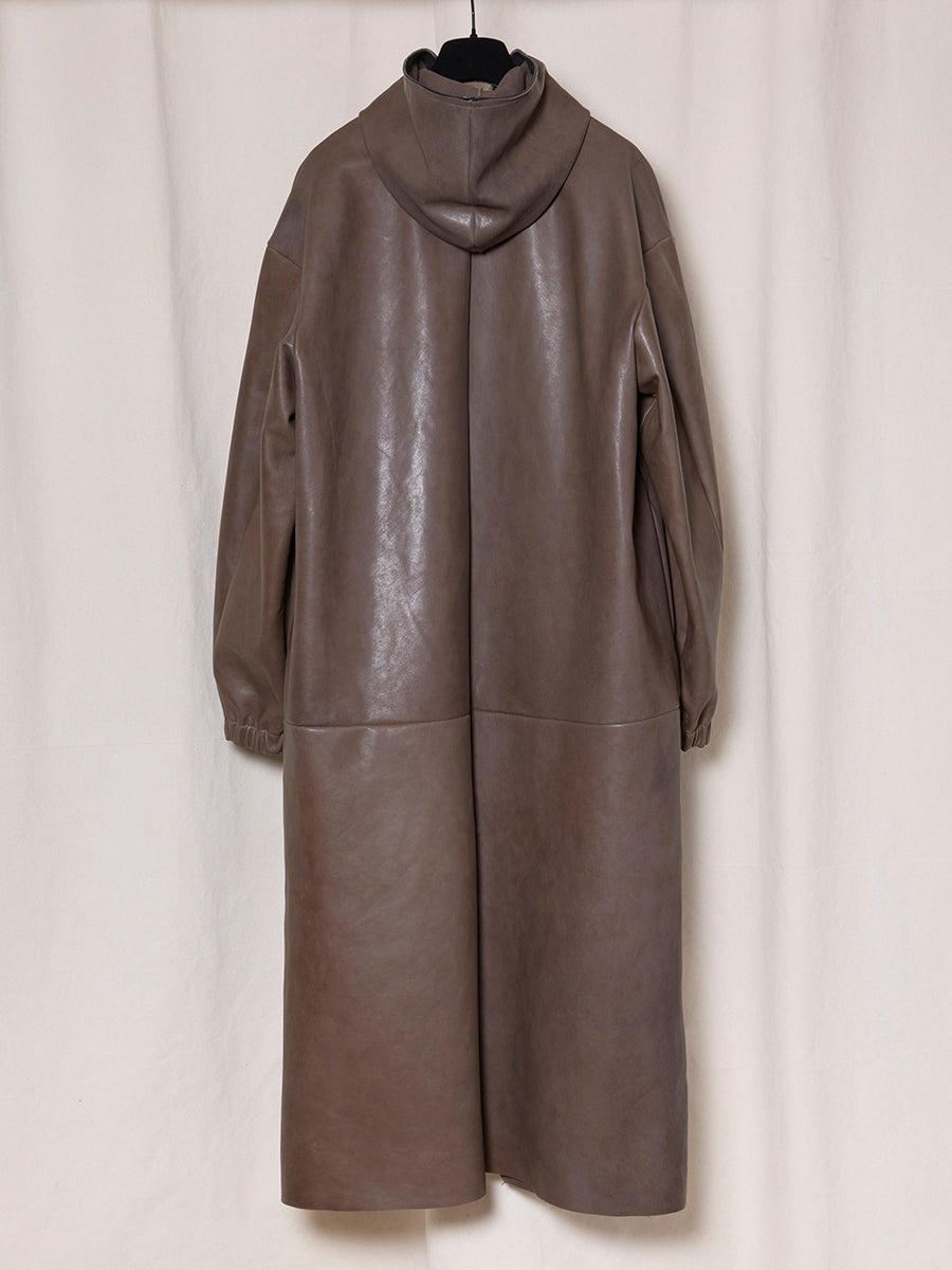PRE-ORDER S19 NO.275 LEATHER HOODED ZIPPER COAT