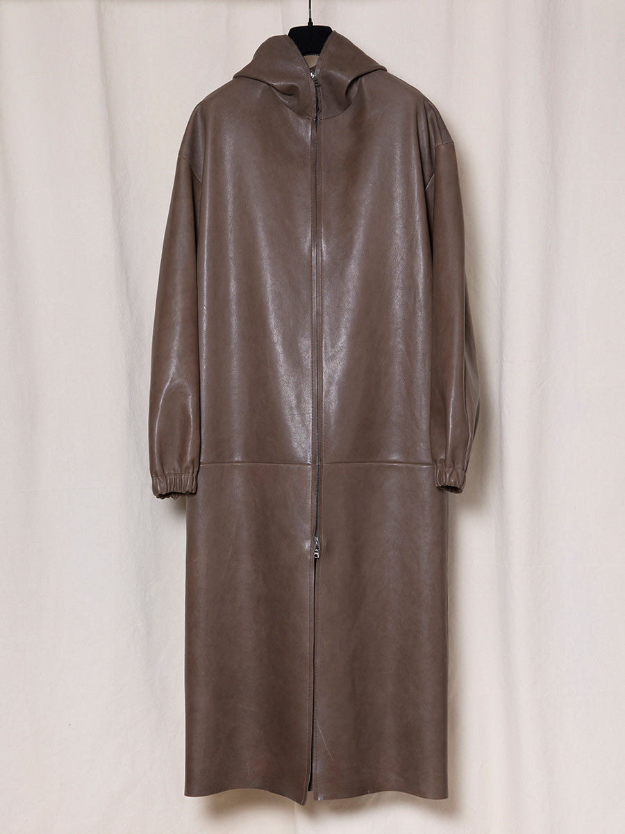PRE-ORDER S19 NO.275 LEATHER HOODED ZIPPER COAT