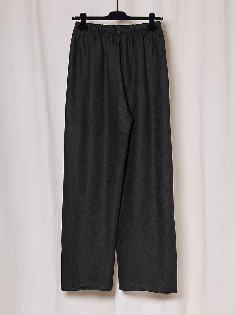 PREORDER S20 NO.287 BLACK HERRINGBONE LINEN FLAP POCKET TROUSERS