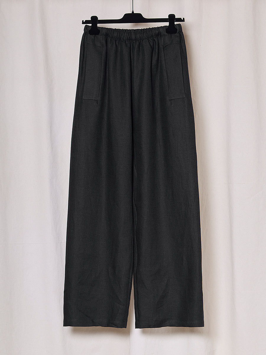 PREORDER S20 NO.287 BLACK HERRINGBONE LINEN FLAP POCKET TROUSERS