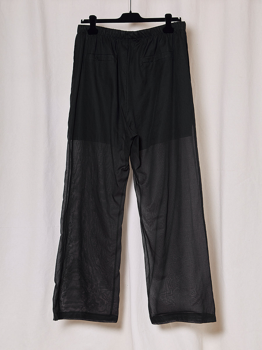 PREORDER S20 NO.288 BLACK COTTON VOILE DRAWSTRING TROUSERS