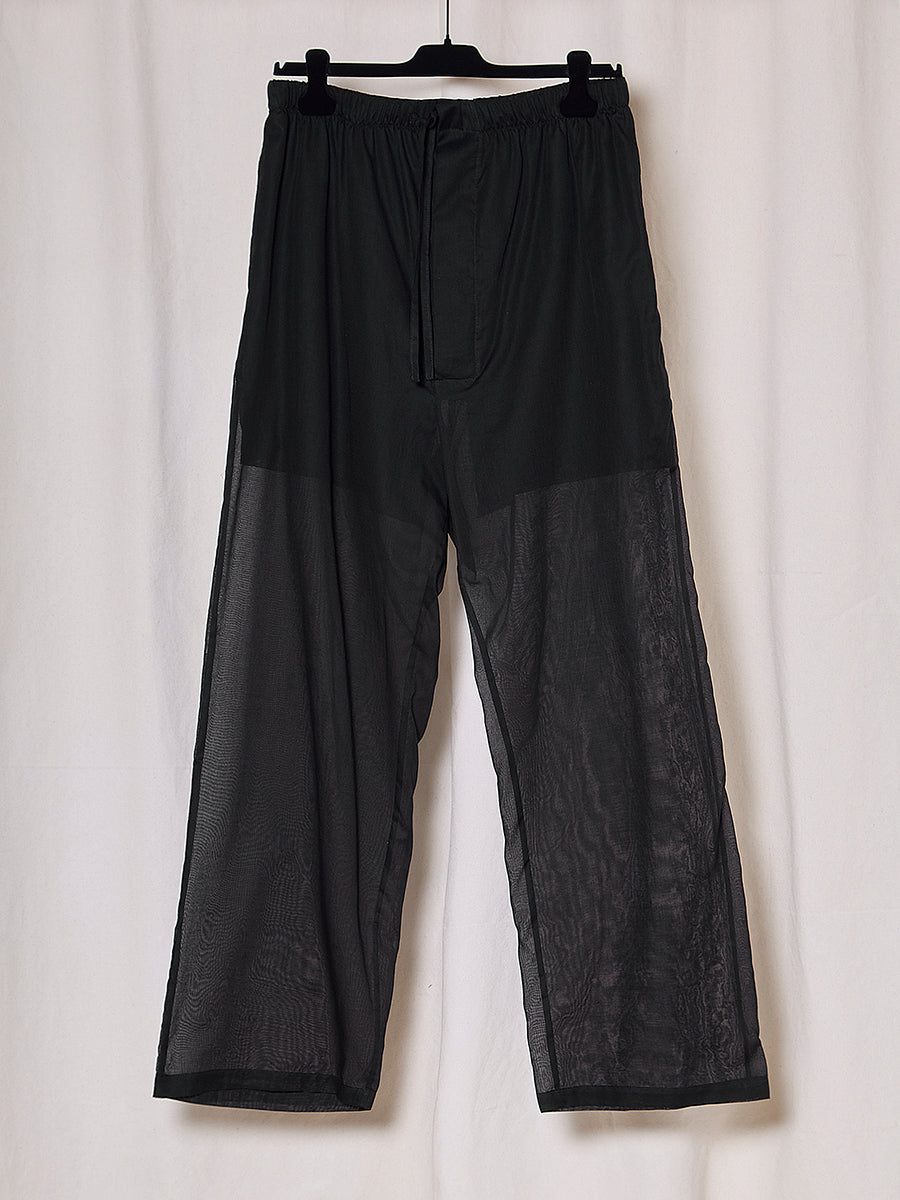 PREORDER S20 NO.288 BLACK COTTON VOILE DRAWSTRING TROUSERS