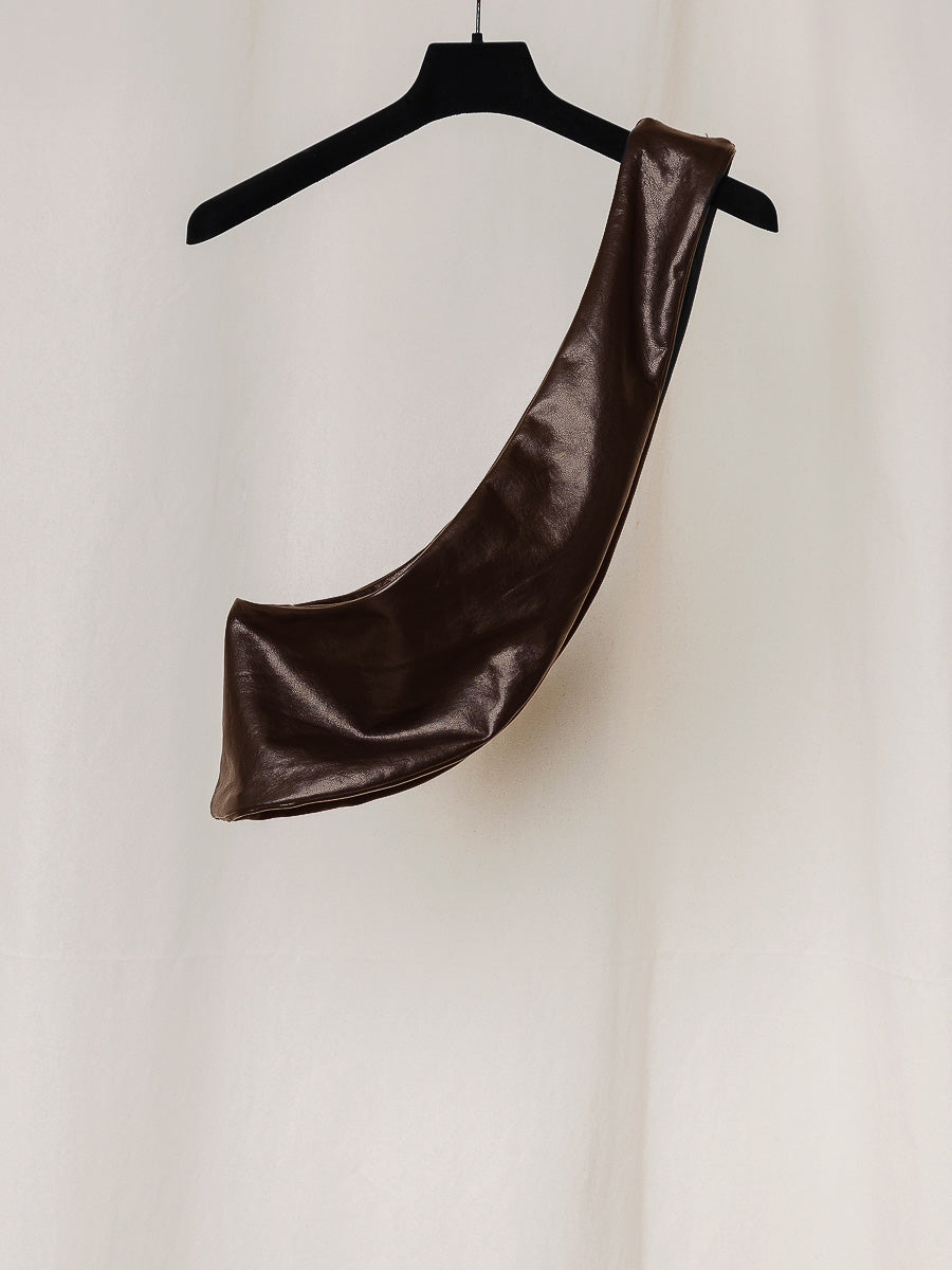 S17 NO.297 BROWN SMALL CROSSED LEATHER BAG