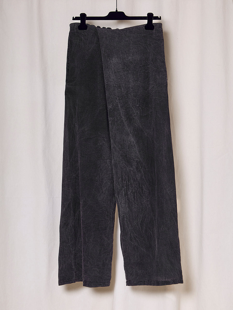 PREORDER S20 NO.310 BLACK STONEWASH COTTON BAMBULA CROSSED TROUSERS