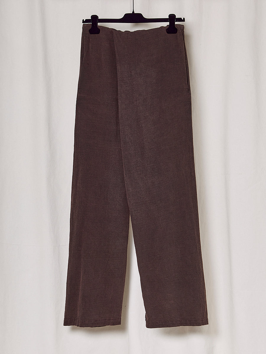 PREORDER S20 NO.310 BROWN STONEWASH COTTON BAMBULA CROSSED TROUSERS