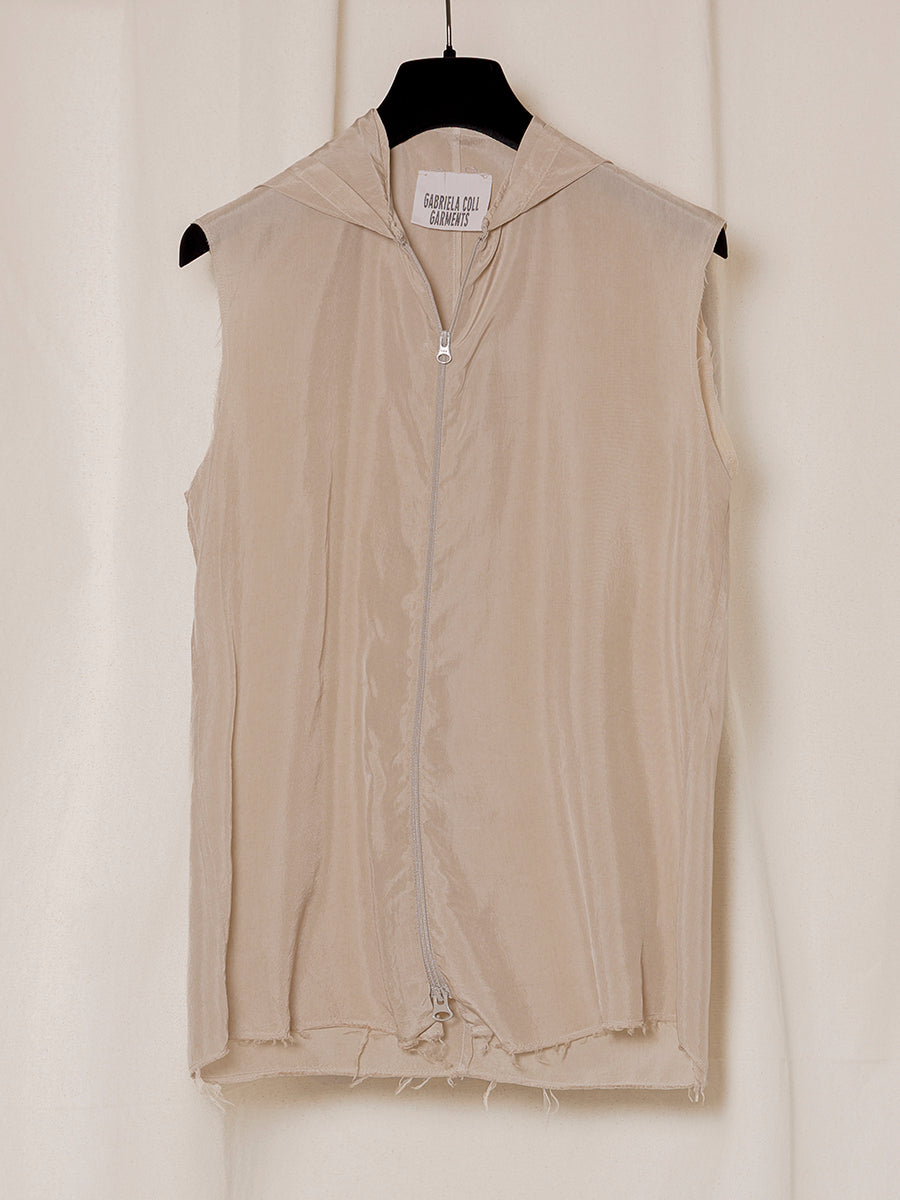 S18 NO.335 CUPRO HOODED ZIPPER TOP