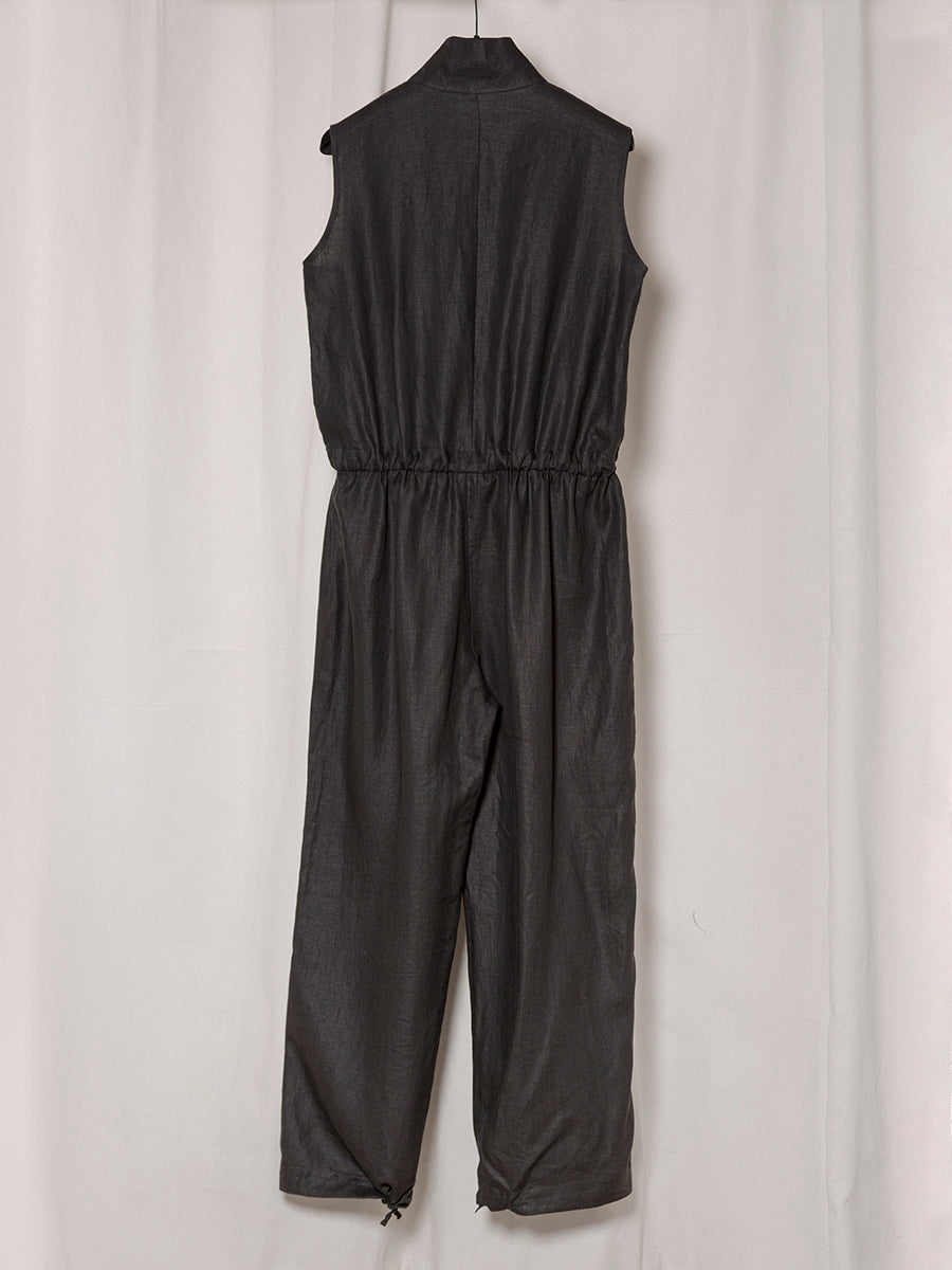 S18 NO.336 LINEN ZIPPER OVERALL
