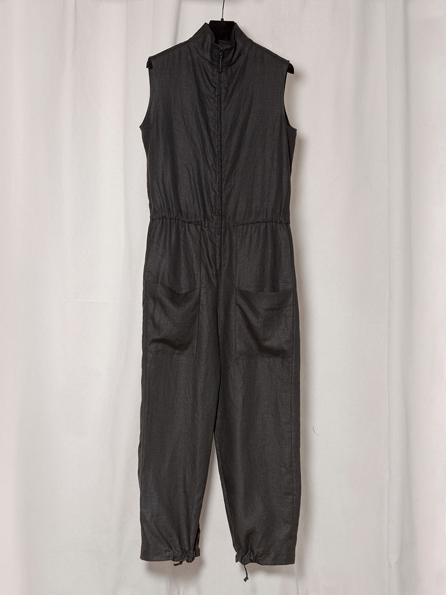S18 NO.336 LINEN ZIPPER OVERALL