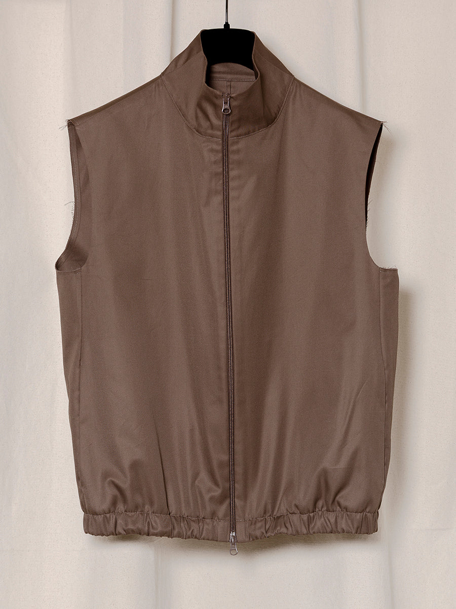 S18 NO.337 BROWN GABARDINE ZIPPER VEST