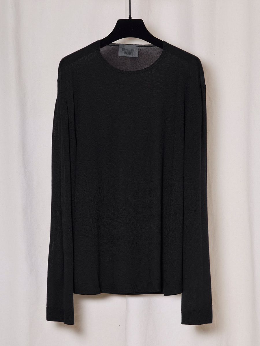 PREORDER S20 NO.344 BLACK THIN SILK CASHMERE PULLOVER