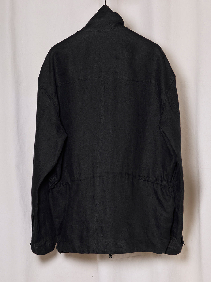 PREORDER S20 NO.356 BLACK HERRINGBONE LINEN GATHERED JACKET