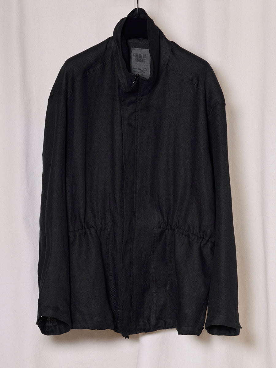PREORDER S20 NO.356 BLACK HERRINGBONE LINEN GATHERED JACKET