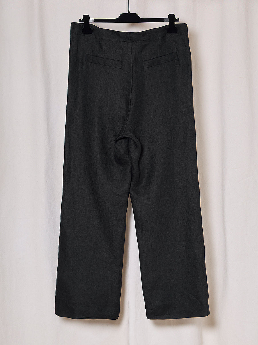 PREORDER S20 NO.353 BLACK HERRINGBONE LINEN BUTTON POCKET TROUSERS