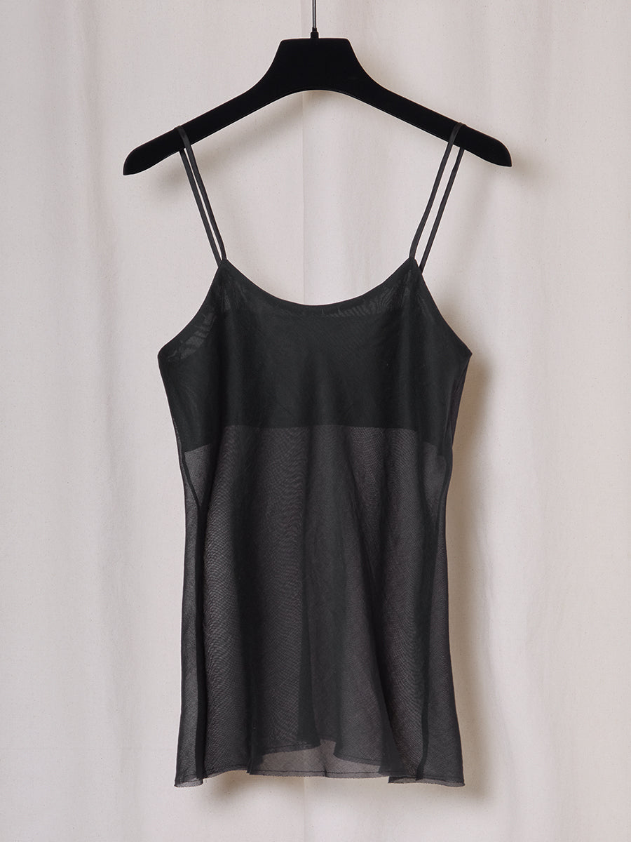 PREORDER S20 NO.359 BLACK COTTON VOILE STRAP TOP