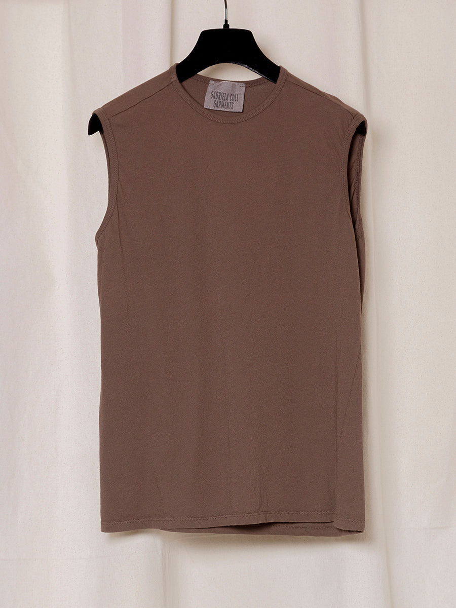 S18 NO.33 BROWN ORGANIC COTTON SLEEVELESS T-SHIRT
