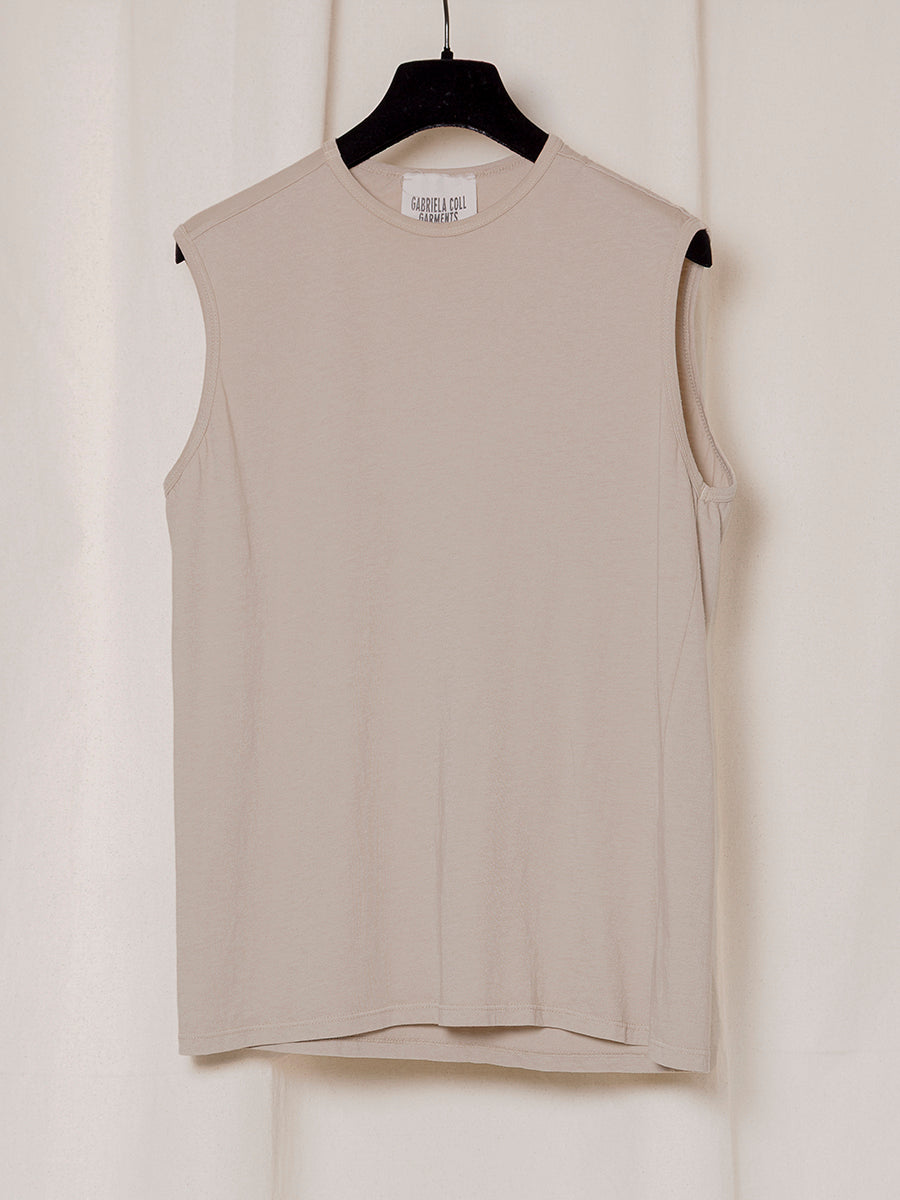 S18 NO.33 STONE ORGANIC COTTON SLEEVELESS T-SHIRT