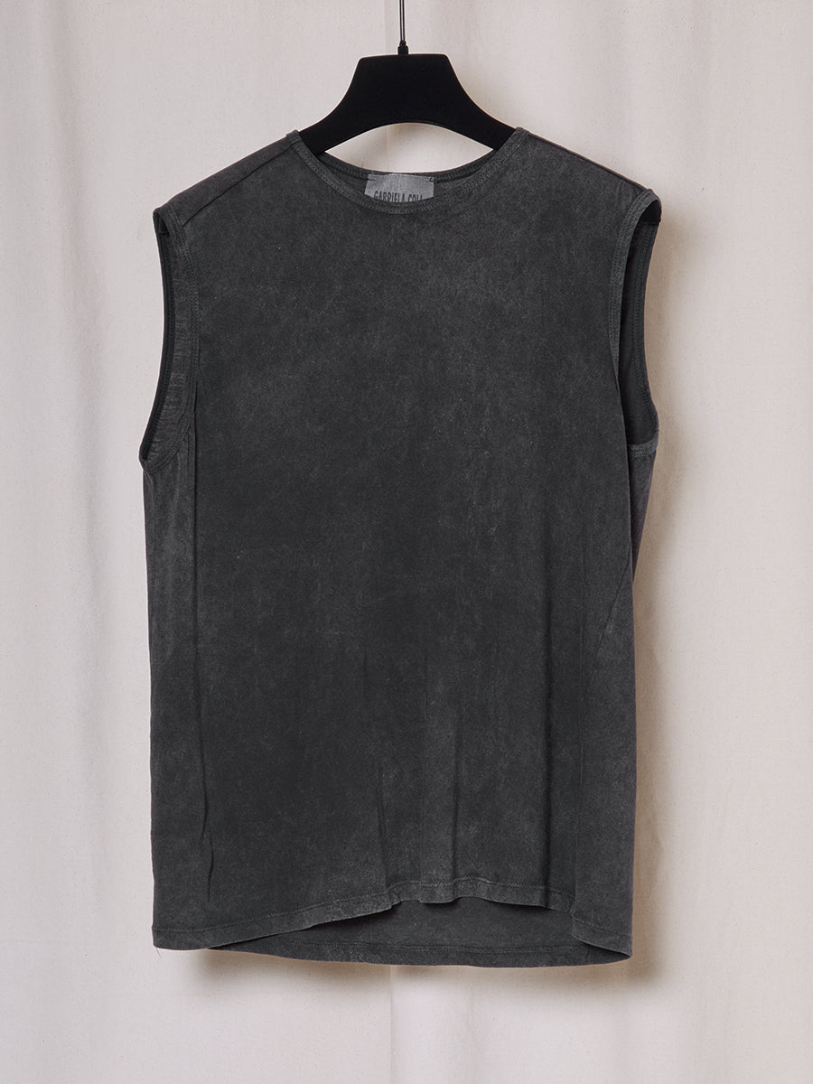 PREORDER S20 NO.33 BLACK STONEWASH ORGANIC COTTON SLEEVELESS T-SHIRT