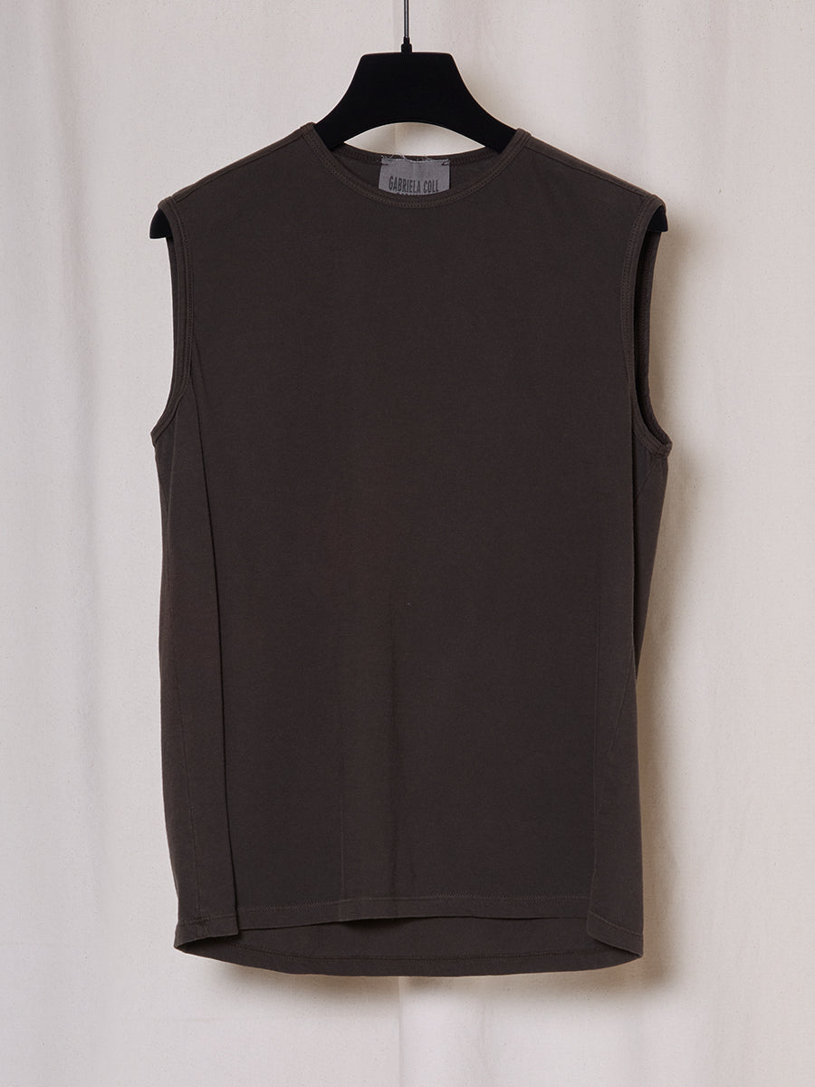 PREORDER S20 NO.33 BROWN ORGANIC COTTON SLEEVELESS T-SHIRT