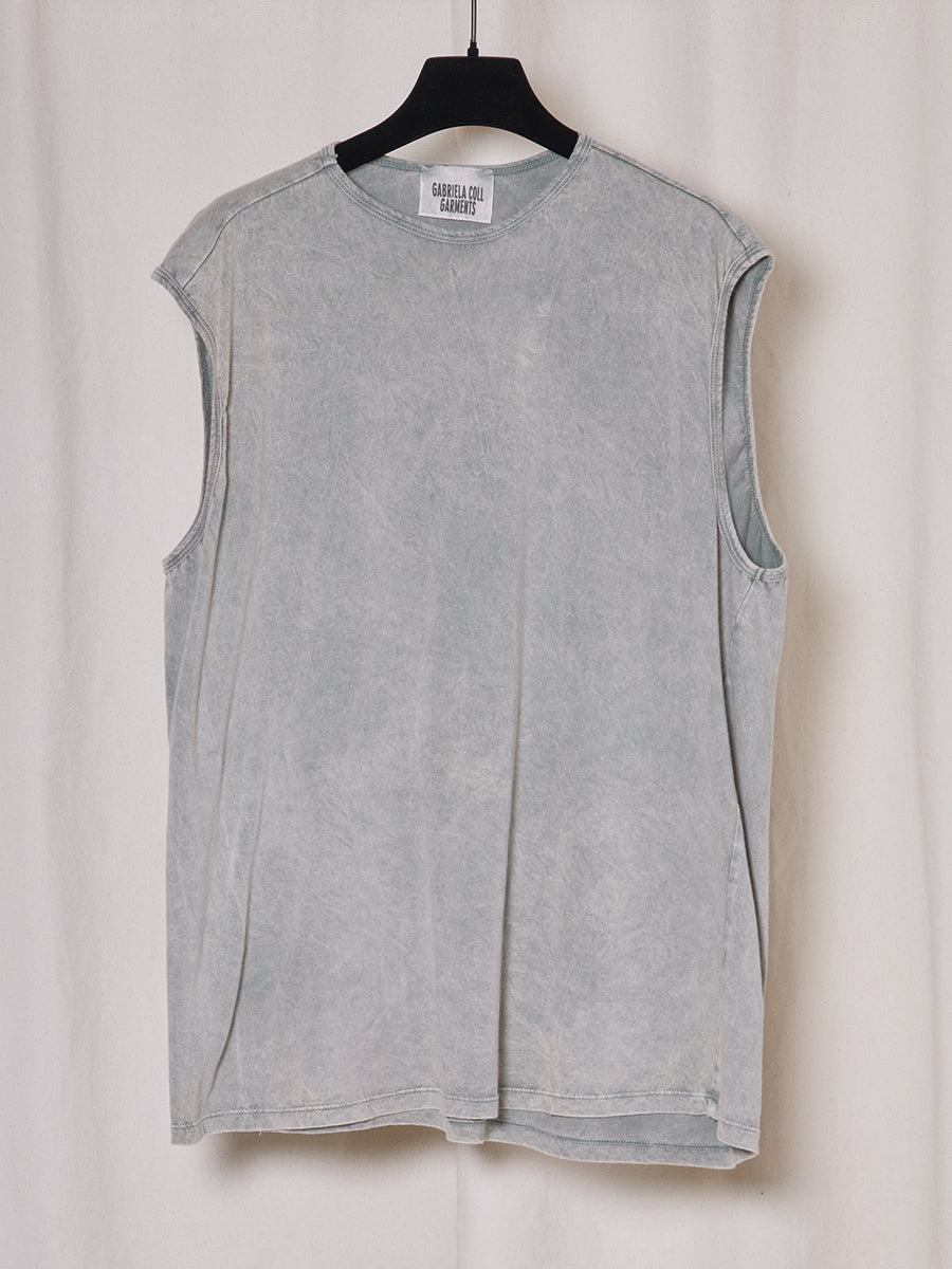 PREORDER S20 NO.33 SAGE STONEWASH ORGANIC COTTON SLEEVELESS T-SHIRT