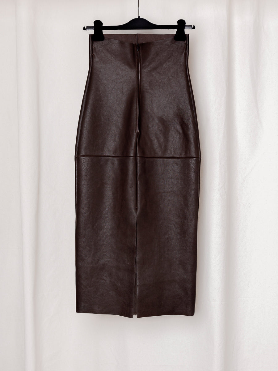 S17 NO.69 BROWN LEATHER HIGH WAIST SKIRT