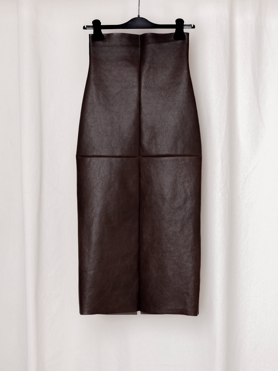 S17 NO.69 BROWN LEATHER HIGH WAIST SKIRT