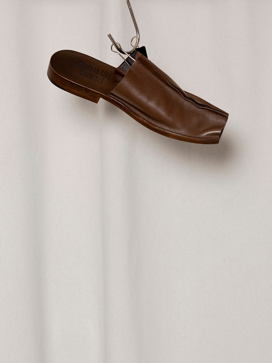 PREORDER S20 NO.7 BROWN LEATHER OPEN TOE BABOUCHE