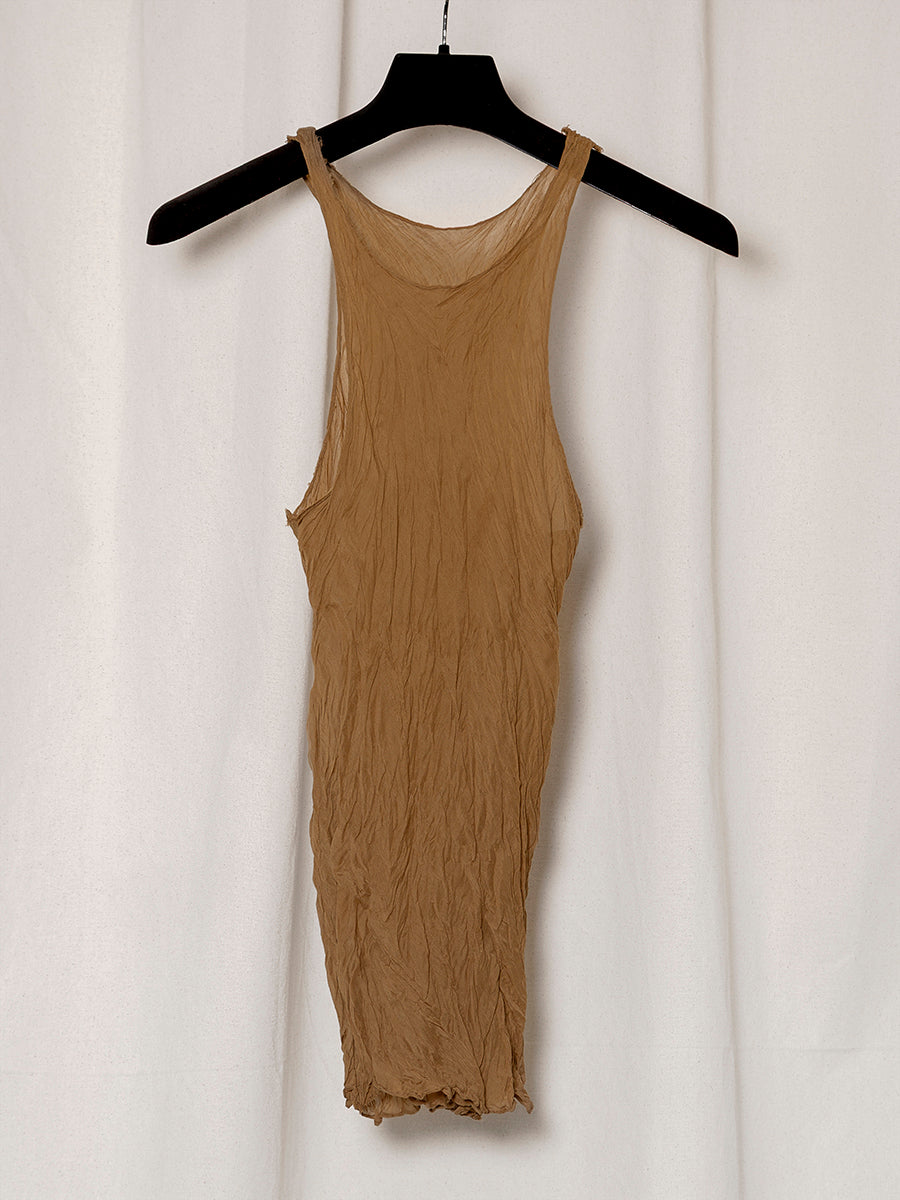 S18 NO.73 CAMEL CRUSHED TAFFETA BIAS CUT TOP