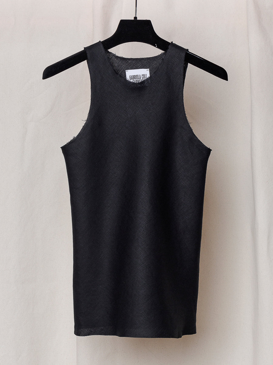 S18 NO.73 BLACK LINEN BIAS CUT TOP