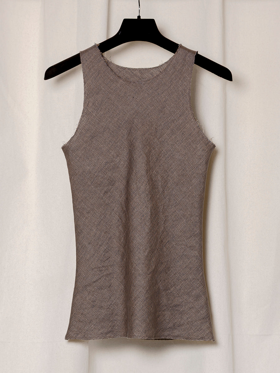 S18 NO.73 BROWN LINEN BIAS CUT TOP