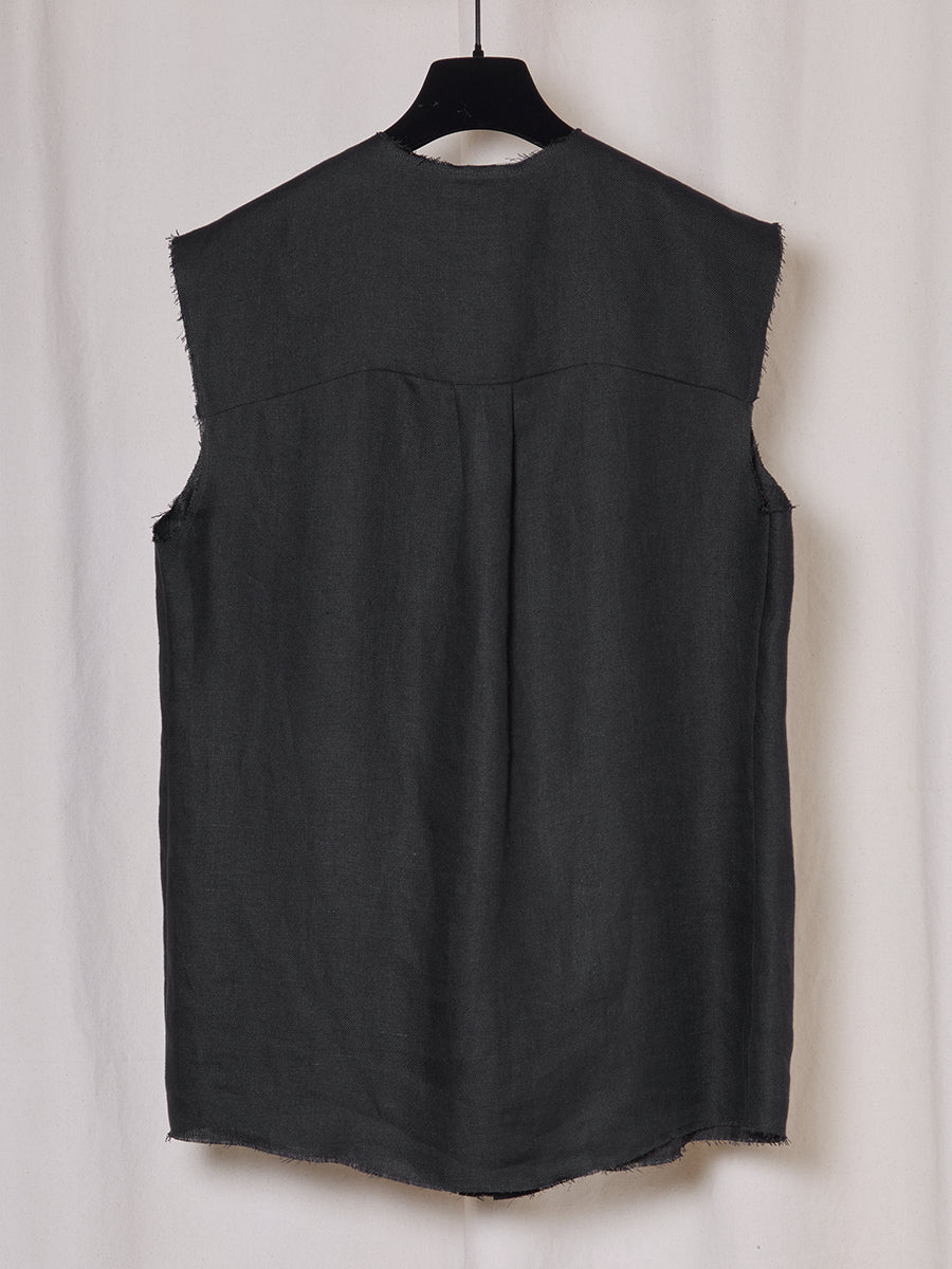 PREORDER S20 NO.74 BLACK HERRINGBONE LINEN SLEEVELESS SHIRT