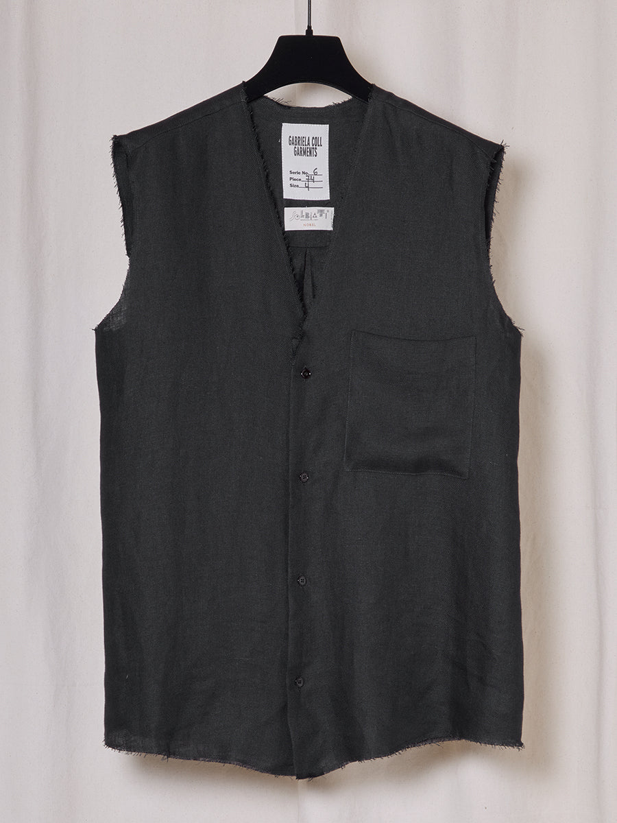 PREORDER S20 NO.74 BLACK HERRINGBONE LINEN SLEEVELESS SHIRT